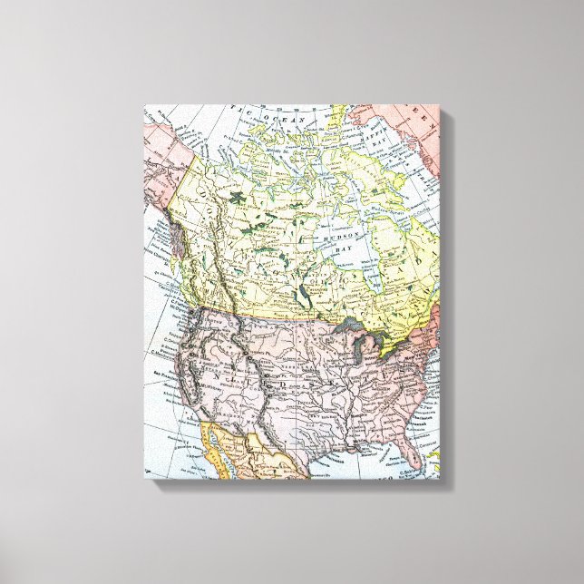 KARTA: NORDAMERIKA 1890 CANVASTRYCK (Framsida)