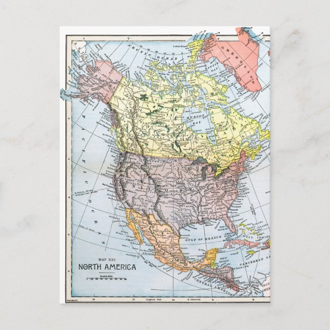 KARTA: NORDAMERIKA 1890 VYKORT (Framsida)