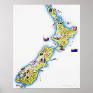 Karta Nya Zeeland Poster