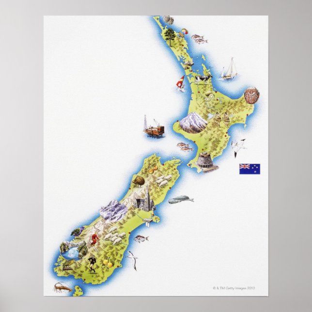 Karta Nya Zeeland Poster (Framsidan)