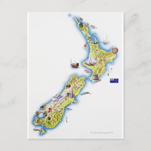 Karta Nya Zeeland Vykort (Framsida)