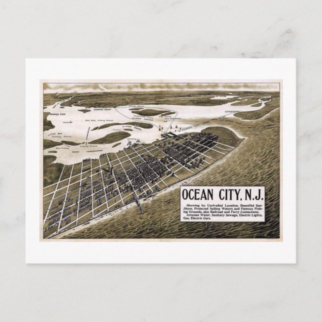 Karta, Ocean City, New jersey Vintagen Vykort (Framsida)