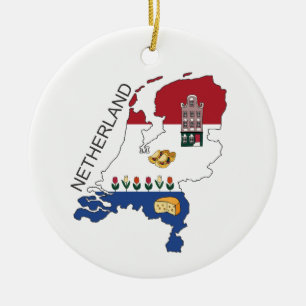 Karta och Fkag av Nederländerna Julgransprydnad Keramik