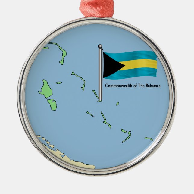 Karta och flagga av Bahamas Julgransprydnad Metall (Framsidan)