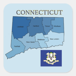 Karta och flagga av Connecticut med län Fyrkantigt Klistermärke