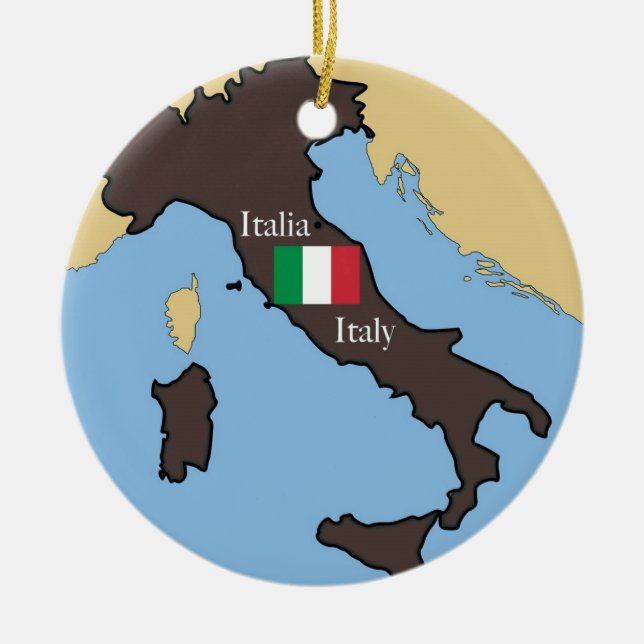 Karta och flagga av italien julgransprydnad keramik (Framsidan)