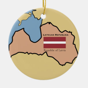 Karta och flagga av Lettland Julgransprydnad Keramik
