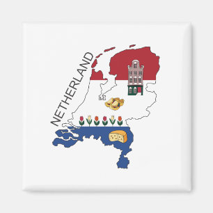 Karta och flagga av Nederländerna Magnet