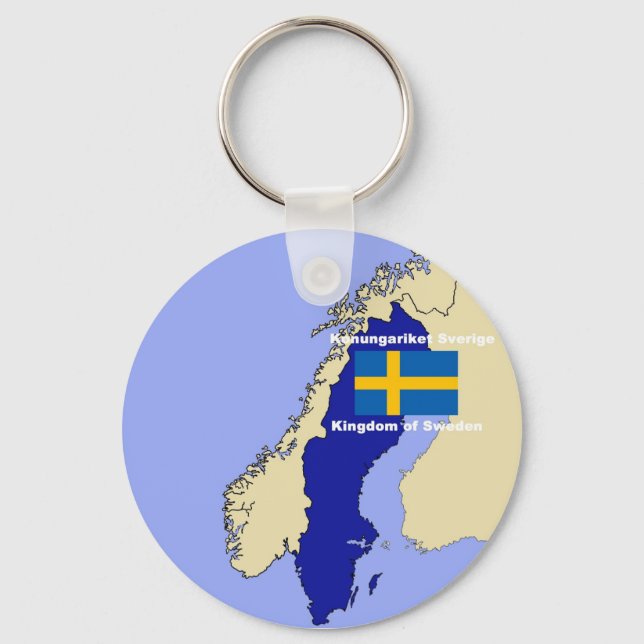 Karta och Flagga av Sverige Nyckelring (Framsida)