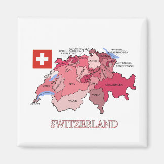 Karta och Flagga Schweiz Magnet