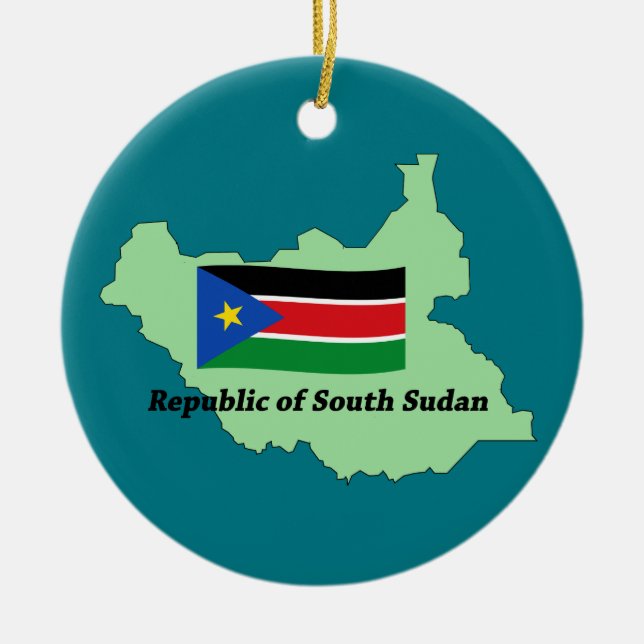 Karta- och flaggarepublik av den södra Sudan Julgransprydnad Keramik (Framsidan)