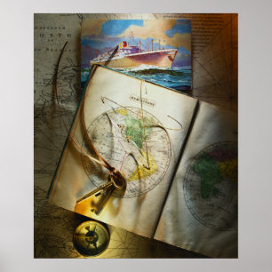 Karta och kompass poster
