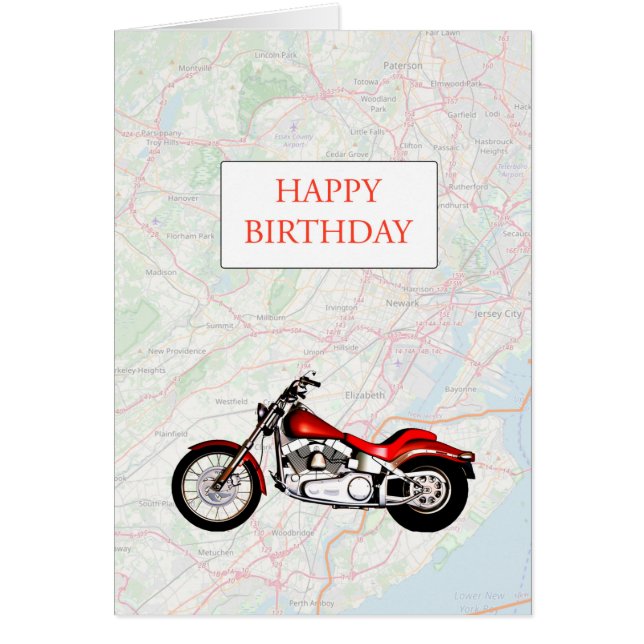 Karta och Motorcykel Birthday Hälsningskort (Framsidan)