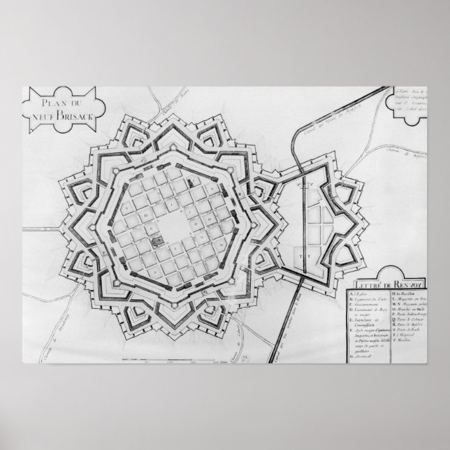 Karta och Neuf-Brisachs anmälningar Poster (Framsidan)