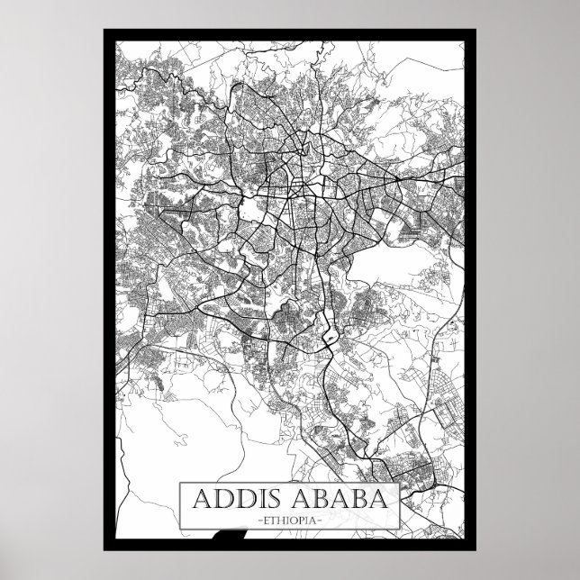 Karta över Addis Abeba Etiopien Poster (Framsidan)