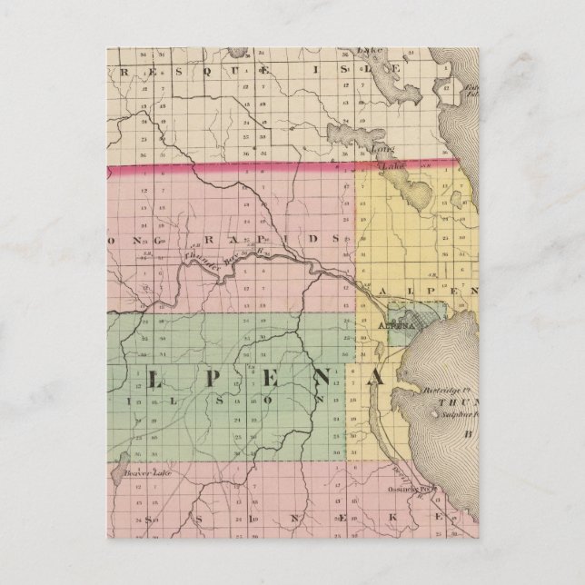 Karta över Alpena County, Michigan Vykort (Framsida)