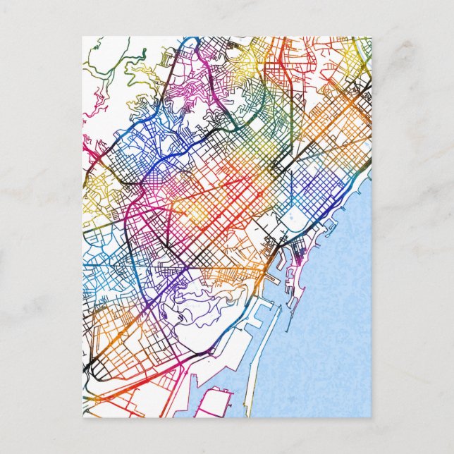 Karta över Barcelona Spanien Stad Vykort (Framsida)