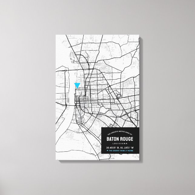 Karta över Baton Rouge + Markera din plats Canvas  (Framsida)