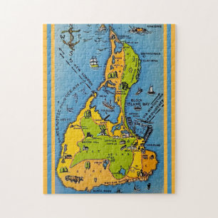 Karta över Block Island 11x14 Pussel