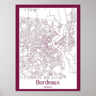 Karta över Bordeaux Frankrike Poster