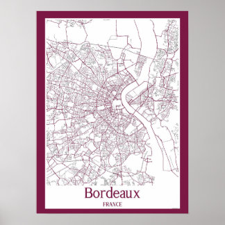Karta över Bordeaux Frankrike Poster