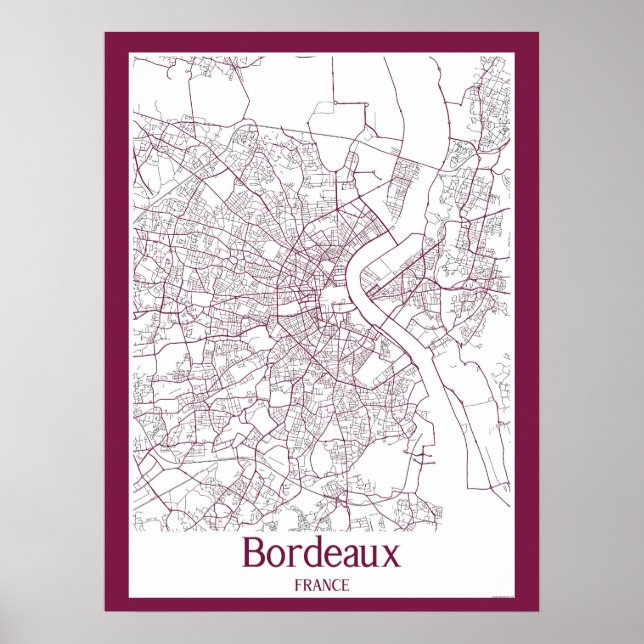 Karta över Bordeaux Frankrike Poster (Framsidan)