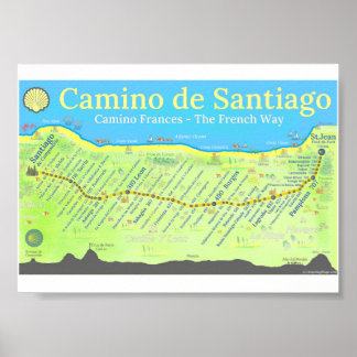 Karta över Camino de Santiago Poster