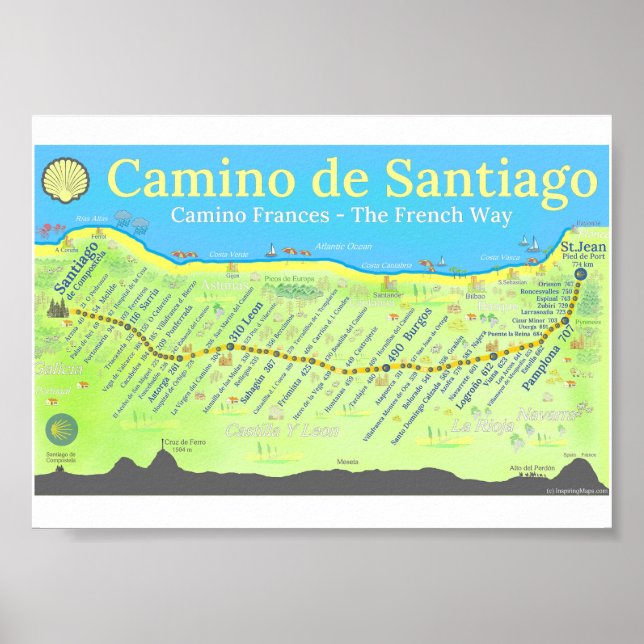 Karta över Camino de Santiago Poster (Framsidan)