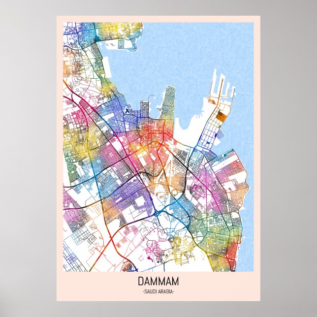 Karta över Dammam i Saudiarabien Poster (Framsidan)