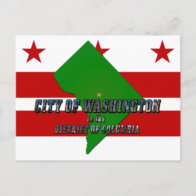 Karta över District of Columbia, Flagga och Fotote Vykort (Framsida)