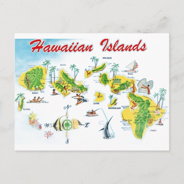 Karta över Hawaiiöarna Vykort (Framsida)