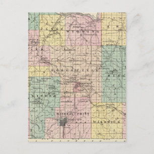 Karta över Iowa County, delstaten Wisconsin Vykort