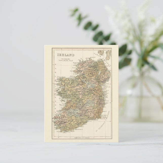 Karta över Irland 1862 Bröllop Save The Date (Bred Meddelande Vykort (Stående Fram)