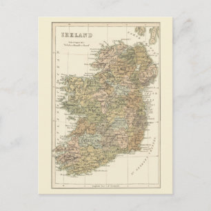 Karta över Irland 1862 Bröllop Save The Date Meddelande Vykort