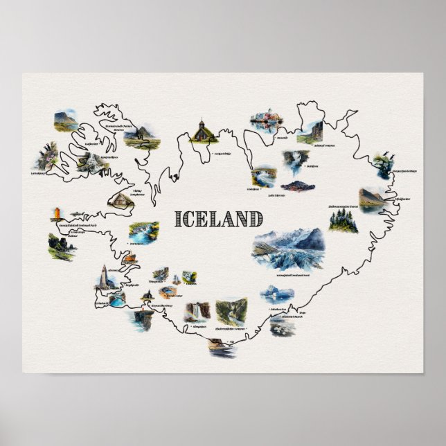 Karta över Island Poster (Framsidan)
