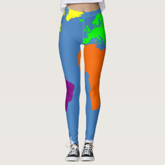 Karta över kontinenterna i starka färger leggings
