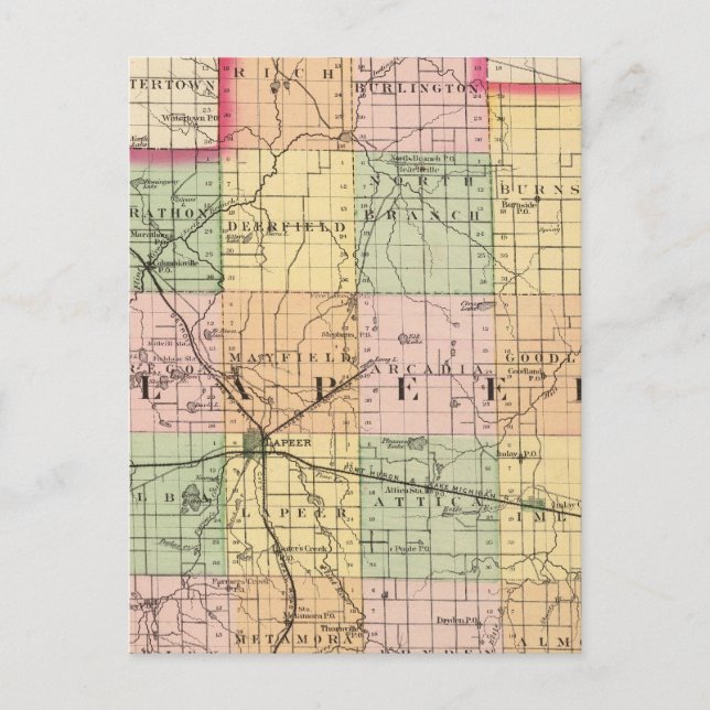 Karta över Lapeer County, Michigan Vykort (Framsida)