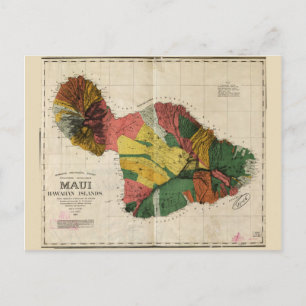 Karta över Maui, hawaiisk ö (1885) Vykort
