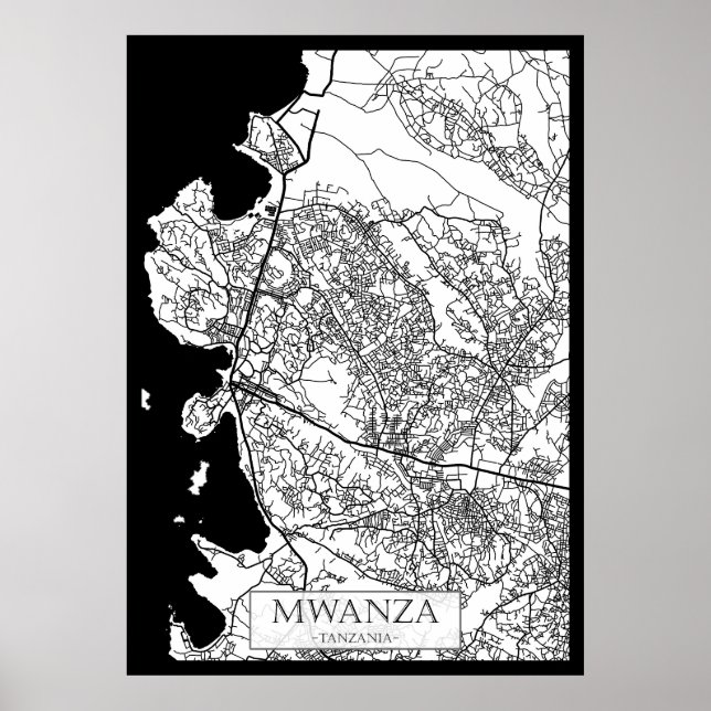 Karta över Mwanza Tanzania City Poster (Framsidan)