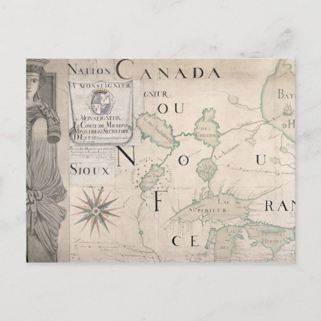 Karta över Nouvelle-France 1699 Vykort (Framsida)