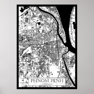 Karta över Phnom Penh Cambodia City Poster