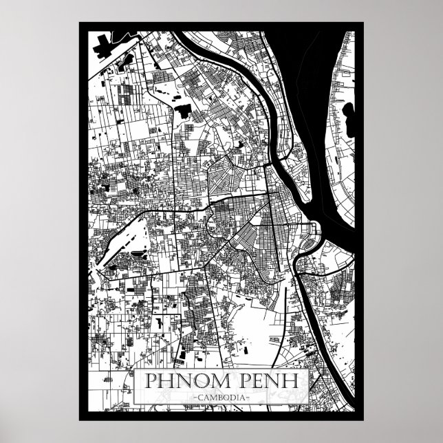 Karta över Phnom Penh Cambodia City Poster (Framsidan)