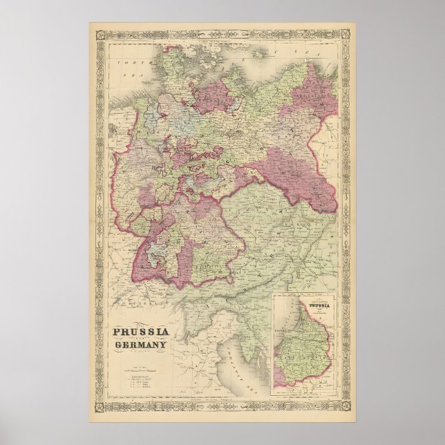 Karta över Preussen och det tyska riket 1871 Poster (Framsidan)