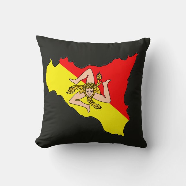 Karta över Sicilien med Trinacria-symbol Kudde (Framsida)