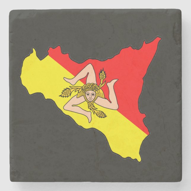 Karta över Sicilien med Trinacria-symbol Stenunderlägg (Framsidan)