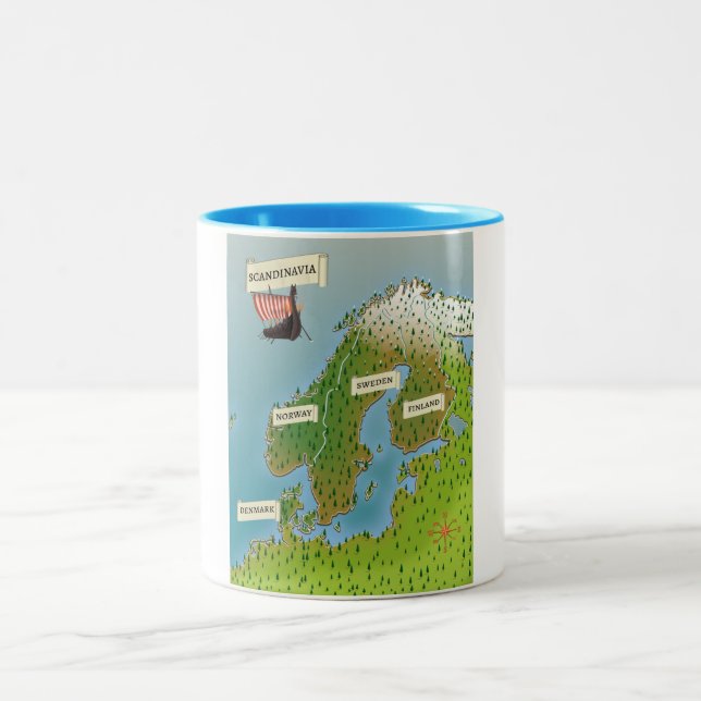 Karta över Skandinavien Två-Tonad Mugg (Center)