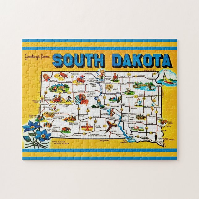 Karta över South Dakota 11x14 Pussel (Horisontell)