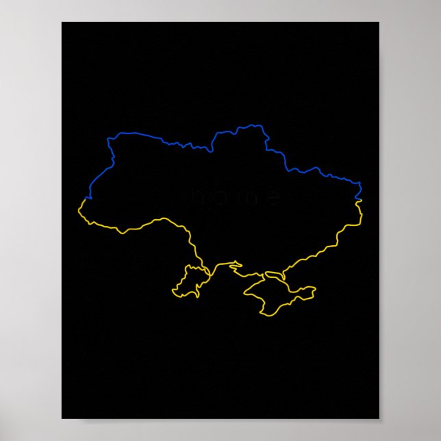 Karta över Ukraina med blå och gula färger Ukraina Poster (Framsidan)