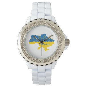 Karta över Ukraina med solros och ukrainsk flagg Armbandsur