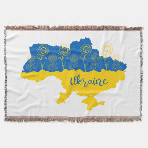 Karta över Ukraina med solros och ukrainsk flagga Filt